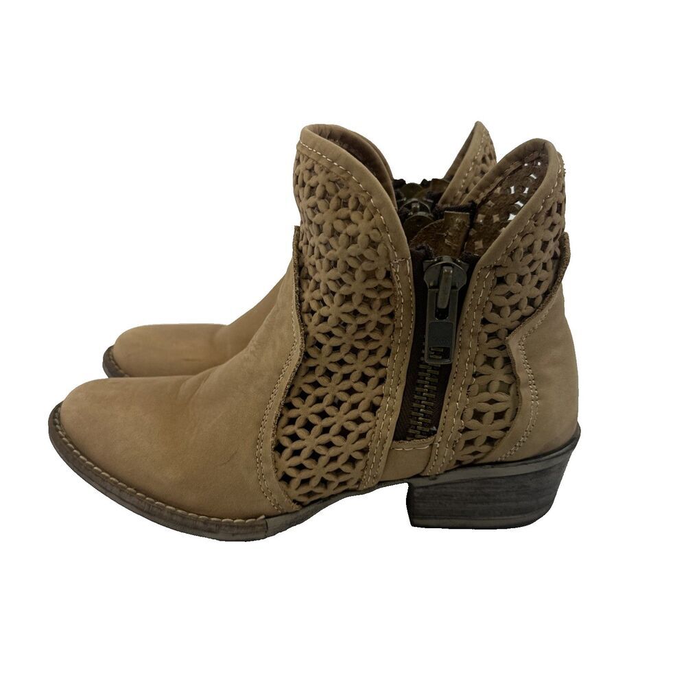 Circle‎ G By Corral Cut Out Shortie Ankle Boot Zip Tan Cowhide Leather Womens 8
